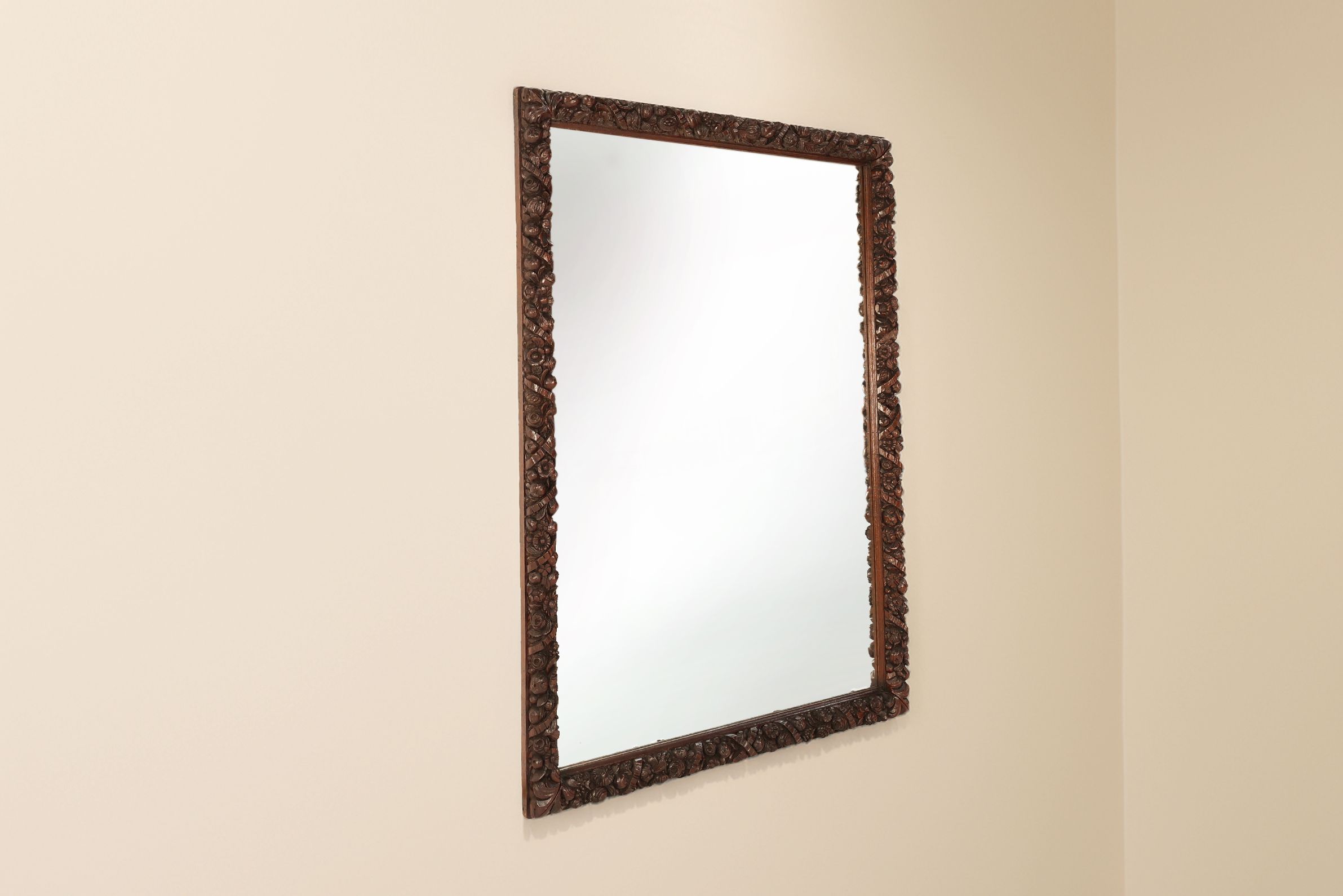 Rare large Antique Baroque or Rococo style hand carved oak mirror, France ca. 1800thumbnail